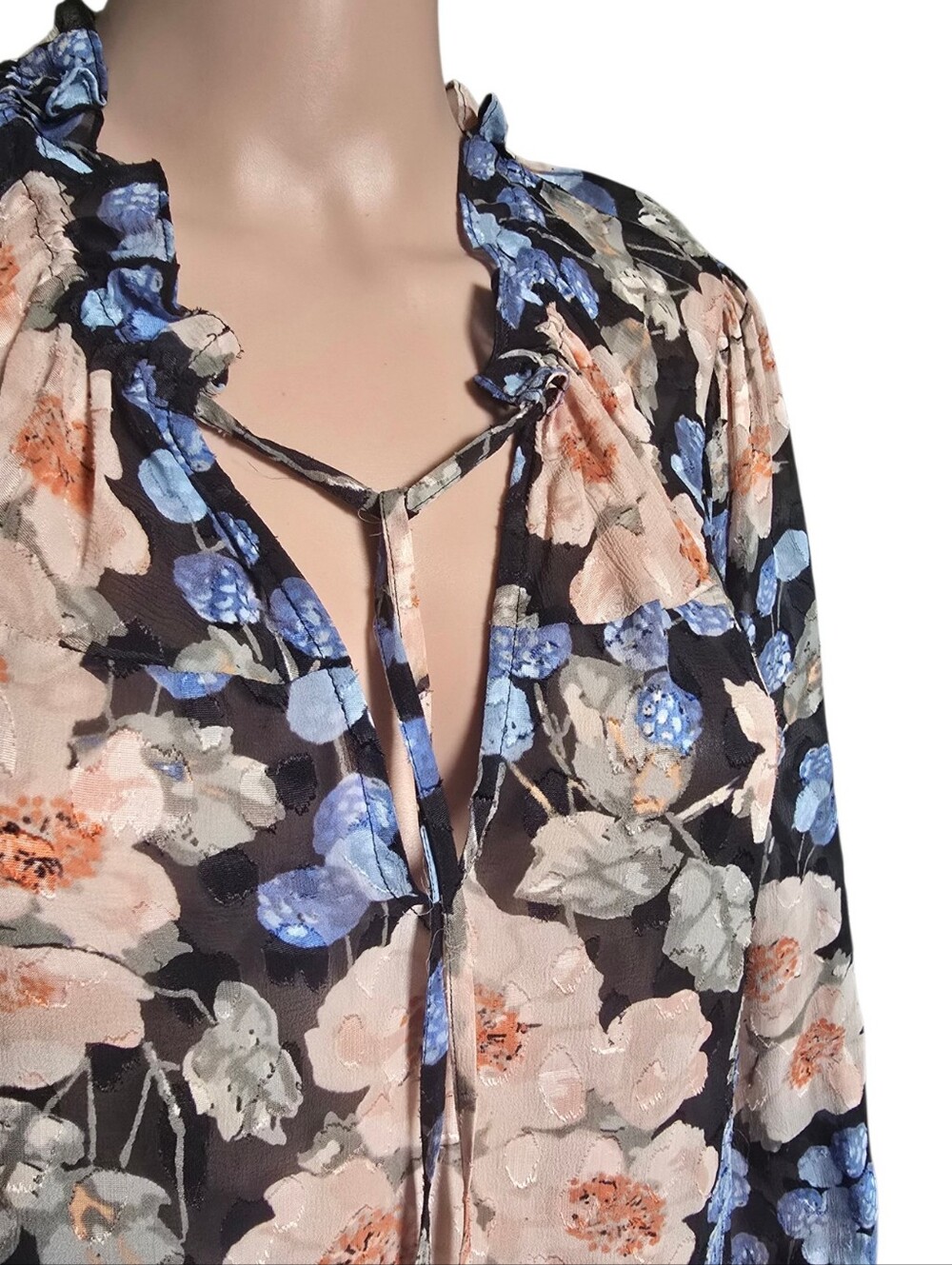 Rebecca Taylor Women's Long Sleeve Floral Blouse Silk Blend - Picture 10 of 13